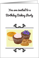 Invite to birthday baking party, yummy cupcakes and cookies card