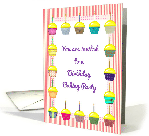 Birthday Baking Party Invite Colorful Cupcakes Pink Polka... (1477476)