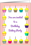Birthday Baking Party Invite Colorful Cupcakes Pink Polka Dot Frame card