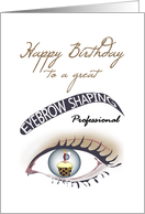 Eyebrow shaping professional birthday, cupcake reflected in eye card
