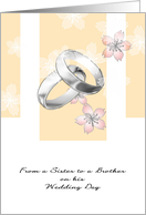Wedding Congratulations Sister To Brother Platinum Rings and Blossoms card
