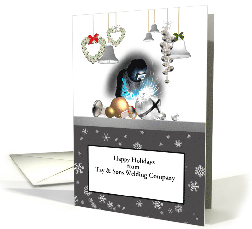 Happy Holidays from Welding Company Welder at Work Bells Baubles card