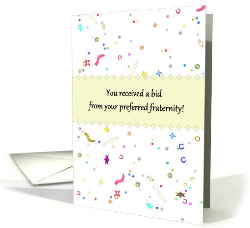 Receiving Bid from Preferred Fraternity Colorful Confetti card