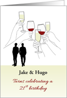 Custom Name Twin Boys 21st Birthday Raising Glasses Birthday Toast card