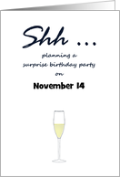 Save the date surprise birthday party glass of champagne card