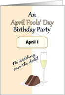 Save the Date April Fools’ Day Birthday Party Champagne and Cake card