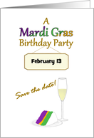 Save The Date Mardi Gras Birthday Party Wine And 3-Color Cake card