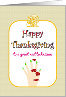 Thanksgiving for Nail Technician Red Fall Leaves on Manicured Nails card
