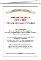 April Fools’ Day Greeting from Pet Dog Fake News Low Pet Food Stocks card