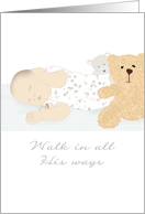 Baby’s Dedication Day Little One Asleep Beside Teddy Bears card