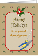 Happy Holidays For Handyman Pliers And Screwdriver card