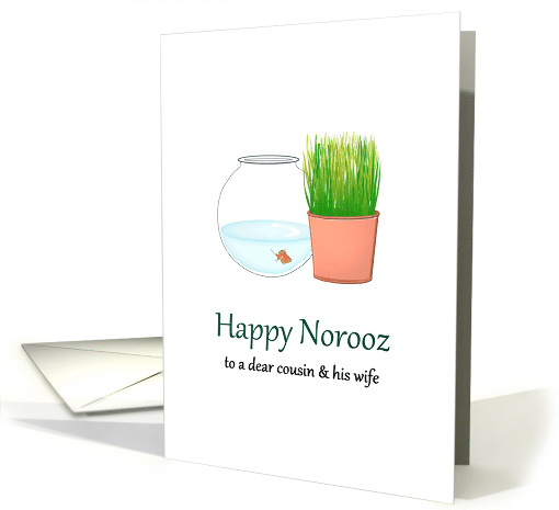 Norooz Greeting for Cousin and Wife Sabzeh and Fish Life Rebirth card