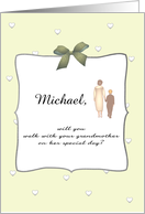 Grandson Walking with Grandmother on Her Wedding Day Custom card