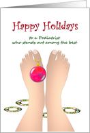 Happy Holidays for Podiatrist Pink Bauble Hanging from Big Toe card