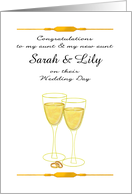 Custom Wedding Congratulations Lesbian Aunt Gold Rings and Champagne card