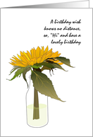 Birthday for Estranged Sister Sunflowers and Foliage in Bottle card