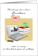 Thinking of Brother 1st Year at College Custom Name Laptop Books card