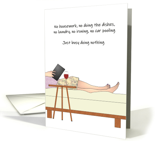 National Lazy Mom's Day Mom on Lounger Reading and Enjoying Wine card