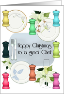Christmas For Chef Salt Pepper Mills Floral Dinner Plates Champagne card