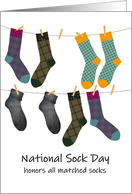 National Sock Day Matching Socks on a Drying Line card