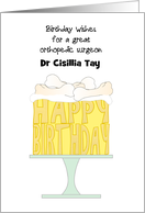 Custom Birthday for Orthopedic Surgeon Sugar Bones on Top of Cake card