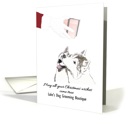 Dog Grooming Business to Clients Dogs Looking at Santa with Gift card