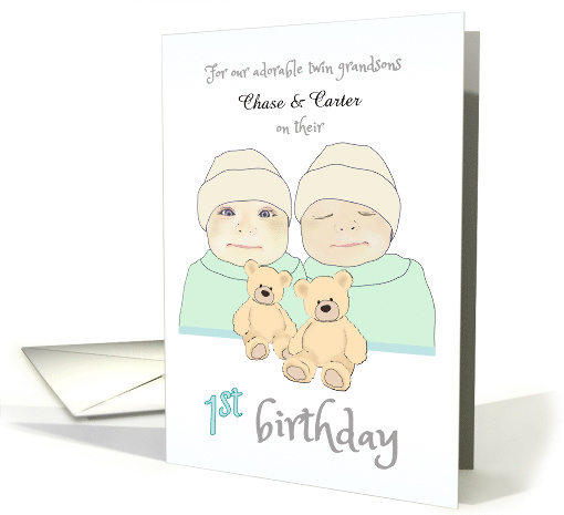 For Our Twin Grandsons 1st Birthday Custom Names card (1555514)