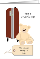 Bon Voyage for Kids Teddy Bear and Suitcase Custom Name Tag card