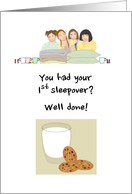 Young Girl’s 1st Sleepover Happy Group of Girls Congratulations card