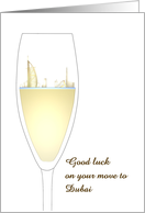 Goodbye Good Luck Move to Dubai Skyline in Wine Glass card
