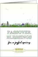 Passover Bunny Looking Up Over a Pretty Flower Bed card