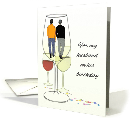 Birthday for Husband Gay Couple Reflected in Wine Glass card (1566292)