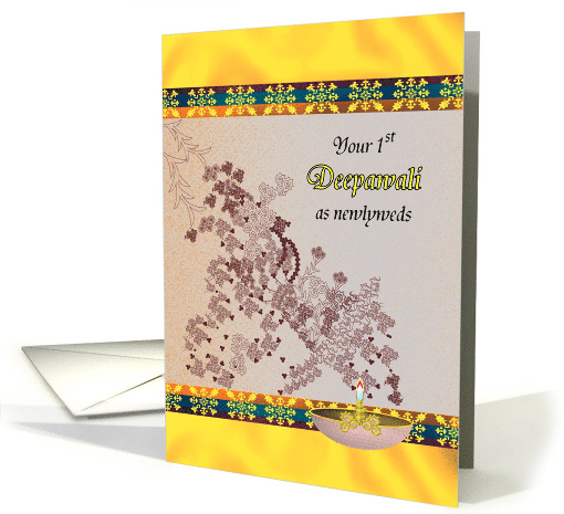 1st Deepawali as Newlyweds Trail of Florals and Oil Lamp card