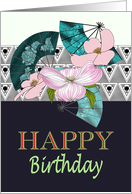 Birthday for Wife Pink Dogwood Flowers and Floral Fans Lesbian card