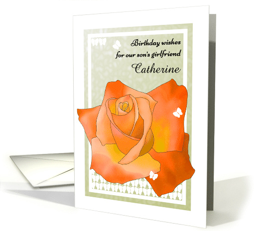 Birthday for Son's Girlfriend Orange Rose and Butterflies Custom card