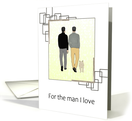 Birthday for Husband Gay Couple Two Men Walking with Pet Dog card