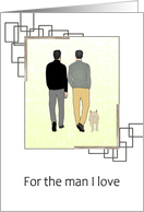 Birthday for Husband Gay Couple Two Men Walking with Pet Dog card