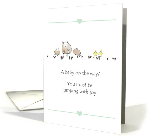 Expecting a Baby Cute Sheep and Duckling Jumping for Joy card
