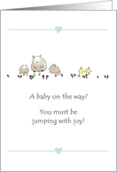 Expecting a Baby Cute Sheep and Duckling Jumping for Joy card