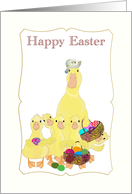 Mommy Duck and Ducklings with Baskets of Easter Eggs card