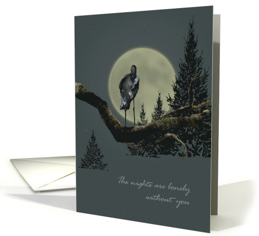Missing Deployed Spouse Stork Standing on Branch Looking at Moon card