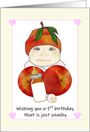 Little Girl’s 1st Birthday Peaches Formula and Pacifier Just Peachy card