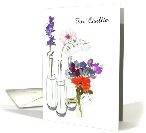 Custom Birthday, Cut Flowers in Bottles of Water card (1585726)