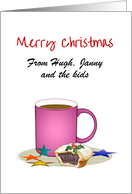 Custom Christmas Greetings, Mug of Hot Chocolate and Mince Pie card
