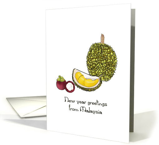 New Year Greetings from Malaysia Durian and Mangosteen card (1587468)