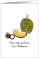 New Year Greetings from Malaysia Durian and Mangosteen card