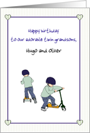 Birthday for Twin Grandsons Custom Name Riding Kick Scooter card