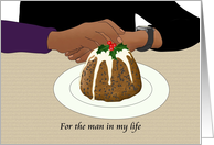 Gay Couple Clasping Hands Christmas for Husband Plum Pudding card