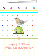 Birthday from Babysitter Bird Perched on Top of Apple card