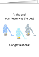 Winning Curling Team Congratulations Players Delivering Stones card